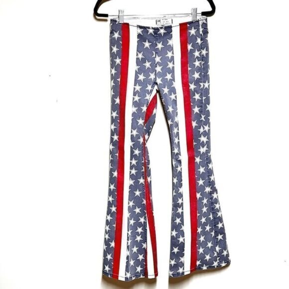 Rare Free People Stars and Stripes pull on Penny Flares Womens Sz 27 - Picture 6 of 12